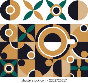 Colored seamless geometric pattern coffee cup design  abstract  background  vector shape illustration   Poster  banner  sticker  print for t  shirt 