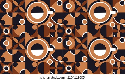 Colored seamless geometric pattern coffee cup design, abstract  background, vector shape illustration.  Poster, banner, sticker, print for t-shirt.
