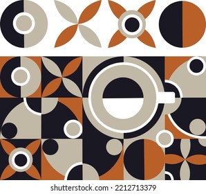 Colored seamless geometric pattern coffee cup design, abstract  background, vector shape illustration.  Poster, banner, sticker, print for t-shirt.