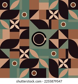 Colored seamless geometric pattern coffee cup design, abstract  background, vector shape illustration.  Poster, banner, sticker, print for t-shirt.