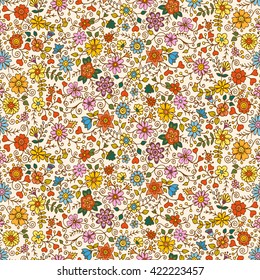 Colored seamless hand drawn patterns with flowers. Ornate patterns with abstract flowers and leaves. Doodle floral backgrounds. Zentangle inspired patterns. Colorful patterns for your business.  