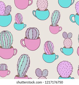 colored seamless pattern abstract cactus pot cup