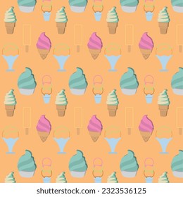 Colored seamless pattern background with ice cream icons Vector