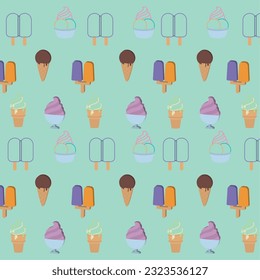 Colored seamless pattern background with ice cream icons Vector