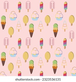 Colored seamless pattern background with ice cream icons Vector