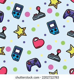 Colored seamless pattern background with joysticks and videogame icons Vector