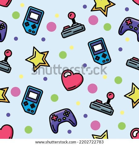 Colored seamless pattern background with joysticks and videogame icons Vector