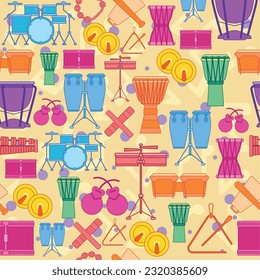 Colored seamless pattern background with musical instruments Vector illustration