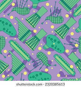 Colored seamless pattern background with musical instruments Vector illustration