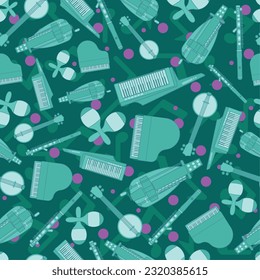 Colored seamless pattern background with musical instruments Vector illustration