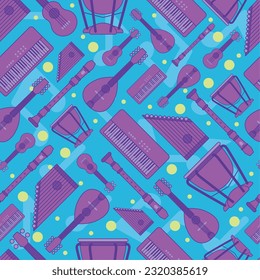 Colored seamless pattern background with musical instruments Vector illustration