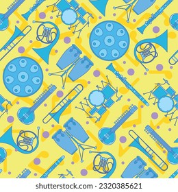 Fondo de patrón transparente colorido con instrumentos musicales Ilustración vectorial