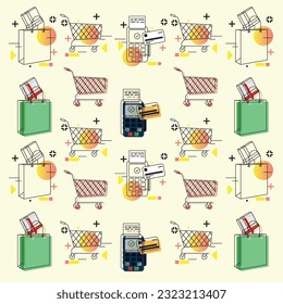 Colored seamless pattern background with shopping icons Vector