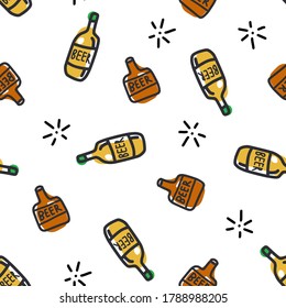 Colored seamless pattern of beer bottle with cap for bar and pub design