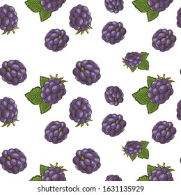 Colored seamless pattern with blackberries in vintage style