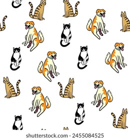 colored seamless pattern cartoon dogs and cats doodle style. pets design for wallpaper, backdrop, wrapping, textile print