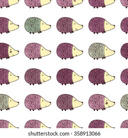 Colored seamless pattern with cartoon hedgehogs