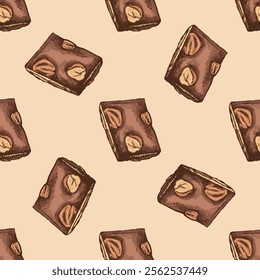 Colored Seamless pattern of chocolate nougat sketch