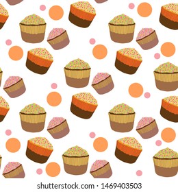 Colored seamless pattern with cupcakes and cakes
