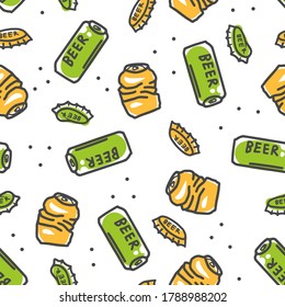 Colored seamless pattern of curved metal cork from a craft beer brewery bottle and can for retro bar menu or poster