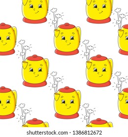 Colored seamless pattern with cute cartoon character. Simple flat vector illustration isolated on white background. Design wallpaper, fabric, wrapping paper, covers, websites.