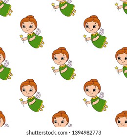 Colored seamless pattern with cute cartoon character. Simple flat vector illustration isolated on white background. Design wallpaper, fabric, wrapping paper, covers, websites.