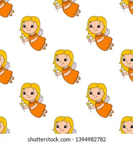 Colored seamless pattern with cute cartoon character. Simple flat vector illustration isolated on white background. Design wallpaper, fabric, wrapping paper, covers, websites.