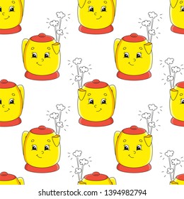 Colored seamless pattern with cute cartoon character. Simple flat vector illustration isolated on white background. Design wallpaper, fabric, wrapping paper, covers, websites.