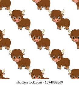 Colored seamless pattern with cute cartoon character. Simple flat vector illustration isolated on white background. Design wallpaper, fabric, wrapping paper, covers, websites.