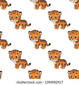Colored seamless pattern with cute cartoon character. Simple flat vector illustration isolated on white background. Design wallpaper, fabric, wrapping paper, covers, websites.