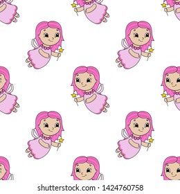 Colored seamless pattern with cute cartoon character. Simple flat vector illustration isolated on white background. Design wallpaper, fabric, wrapping paper, covers, websites.