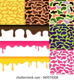Colored seamless pattern drips background camouflage set, vector illustration