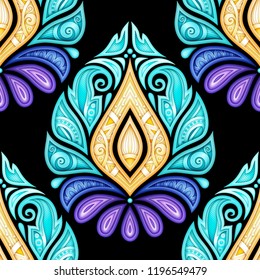 Colored Seamless Pattern with Floral Ethnic Motifs. Endless Texture with Damask Design Element. Indian, Turkish, Paisley Garden Style. Realistic Complex Ornament. Vector 3d Illustration