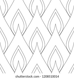 Colored Seamless Pattern with Floral Ethnic Motifs. Endless Texture with Damask Design Element. Art Deco, Nouveau, Islamic, Arabic Style. Simple Coloring Book Page. Vector Contour Illustration