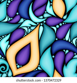 Colored Seamless Pattern with Floral Ethnic Motifs. Endless Texture with Abstract Design Elements. Indian, Turkish, Batik, Paisley Garden Style. Volume Simple Ornament. Vector 3d Illustration