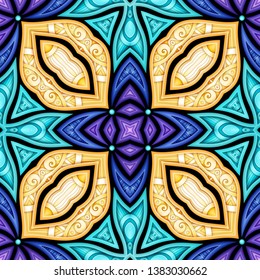 Colored Seamless Pattern with Floral Ethnic Motifs. Endless Texture with Abstract Design Elements. Indian, Turkish, Batik, Paisley Garden Style. Realistic Complex Ornament. Vector 3d Illustration