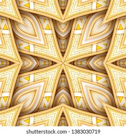 Colored Seamless Pattern with Floral Ethnic Motifs. Endless Texture with Abstract Design Elements. Indian, Turkish, Batik, Paisley Garden Style. Realistic Complex Ornament. Vector 3d Illustration