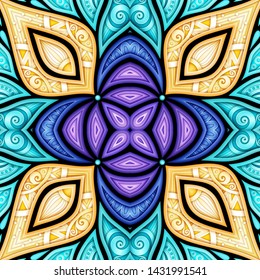 Colored Seamless Pattern with Floral Ethnic Motifs. Endless Texture with Abstract Design Elements. Indian, Turkish, Batik, Paisley Garden Style. Realistic Complex Ornament. Vector 3d Illustration