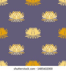 Colored seamless pattern with flowers. Yellow and orange chrysanthemums on an ashen-blue background.