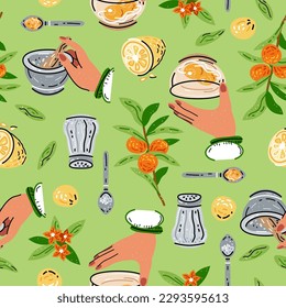 Patrón de alimento y bebida sin costura de color. Para el menú