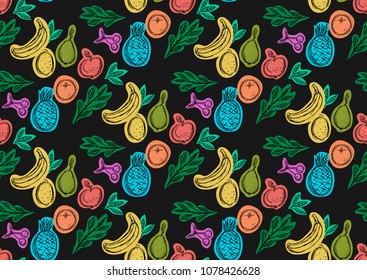 colored seamless pattern with fruits hand-drawn