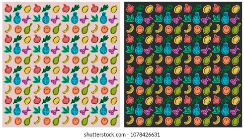 colored seamless pattern with fruits hand-drawn