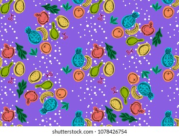 colored seamless pattern with fruits hand-drawn