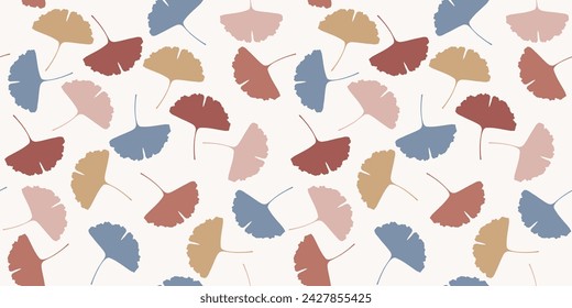 Colored Seamless pattern with ginkgo biloba leaves with veins on white background. Vector illustration of EPS10