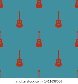 Colored seamless pattern with guitars on a blue background, vector illustration