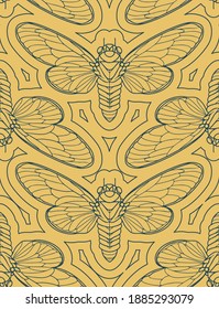 Colored seamless pattern with insects and geometric patterns