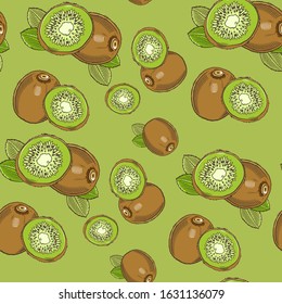 Colored seamless pattern with kiwi in vintage style