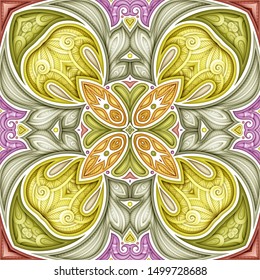 Colored Seamless Pattern with Mosaic Motif. Endless Floral Texture in Paisley Indian Style. Tile Ethnic Background. Realistic Complex Ornament. Vector 3d Illustration. Abstract Mandala Art