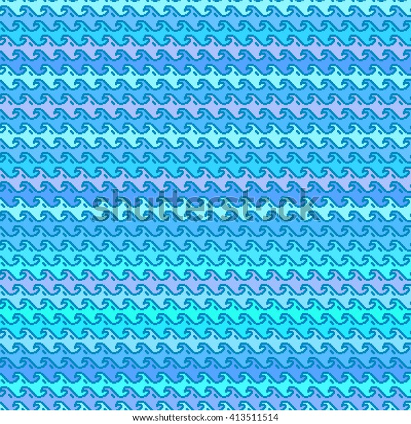 Colored Seamless Pattern Ocean Waves Pixel Stock Vector (Royalty Free ...