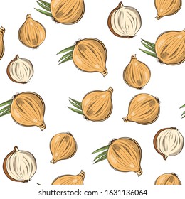 Colored seamless pattern with onion in vintage style